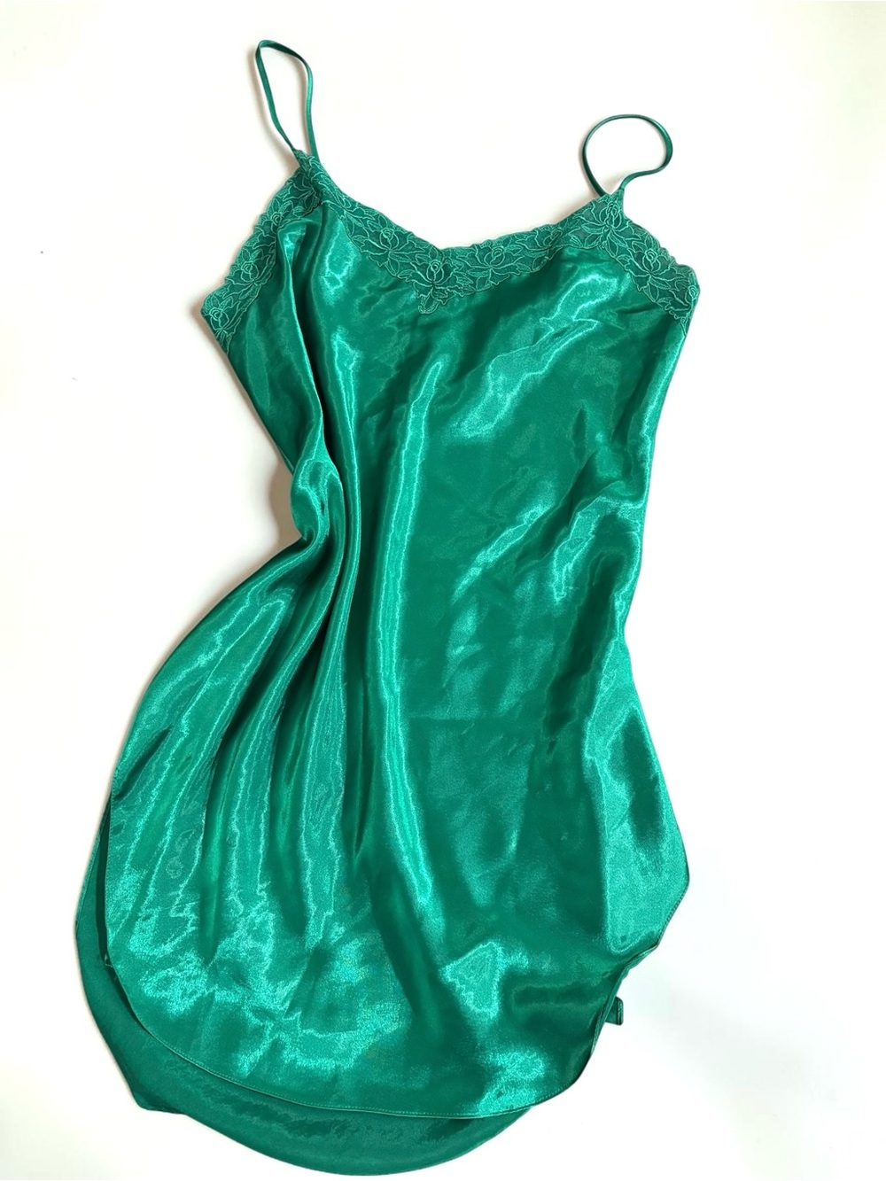 Victoria’s Secret Satin Lace Slip Dress Emerald Green Vintage Lingerie M